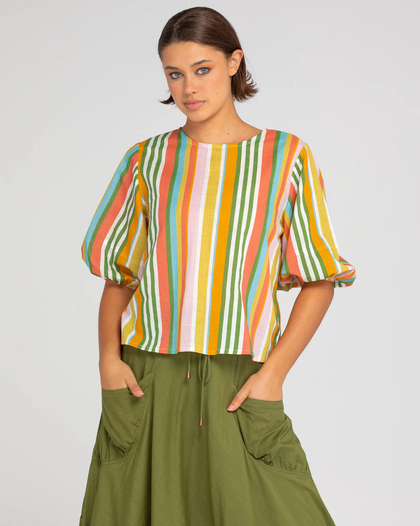 Boom SHANKER-Ava top- Ailana stripe-cotton-puff sleeve-