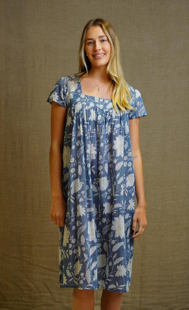 Nightie-sleepwear-cap-sleeve-buttons-peter-alexander-blue-floral-