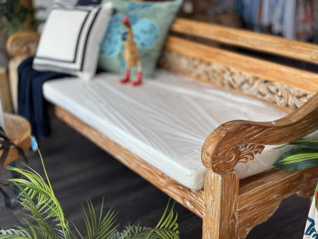 "Modern teak day beds with cushions"