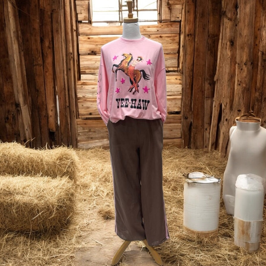 by-frankie-yeehaw-pant-set-pink-shirt-horse-brown-pant-stripe
