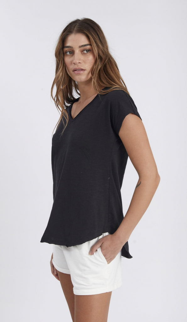 black vee neck tee crue basics