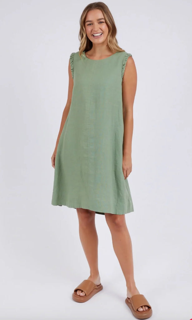 foxwood bastia green shift dress linen sleeveless 