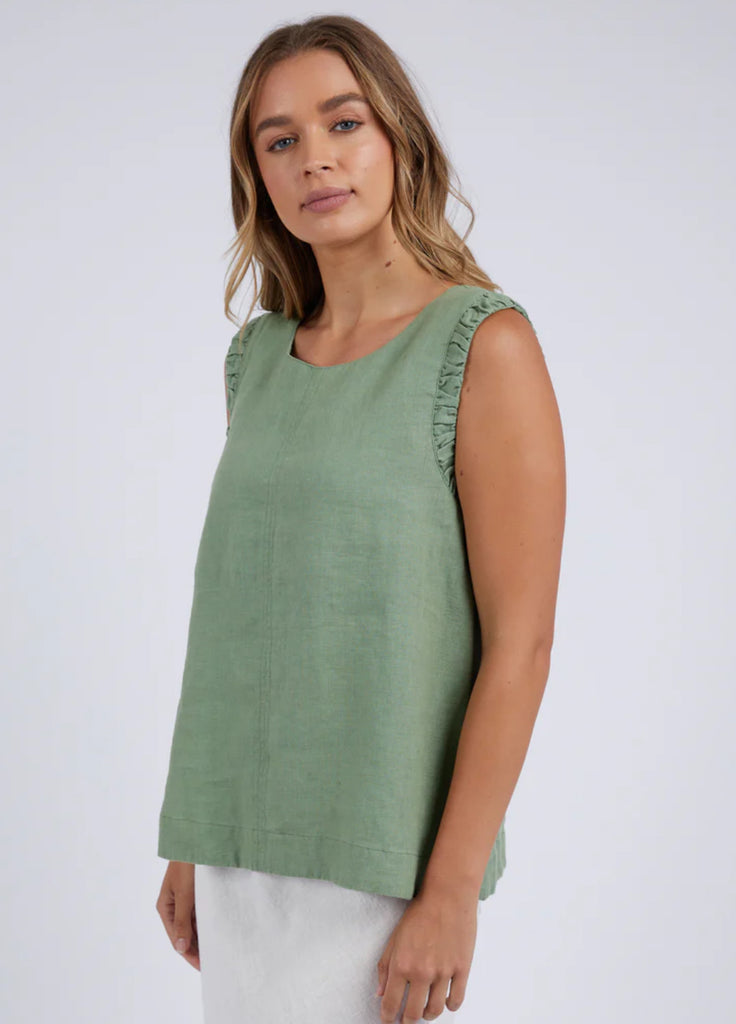 sleeveless foxwood top bastia green linen 