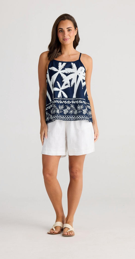 palm tree white navy blue singlet travel clothes