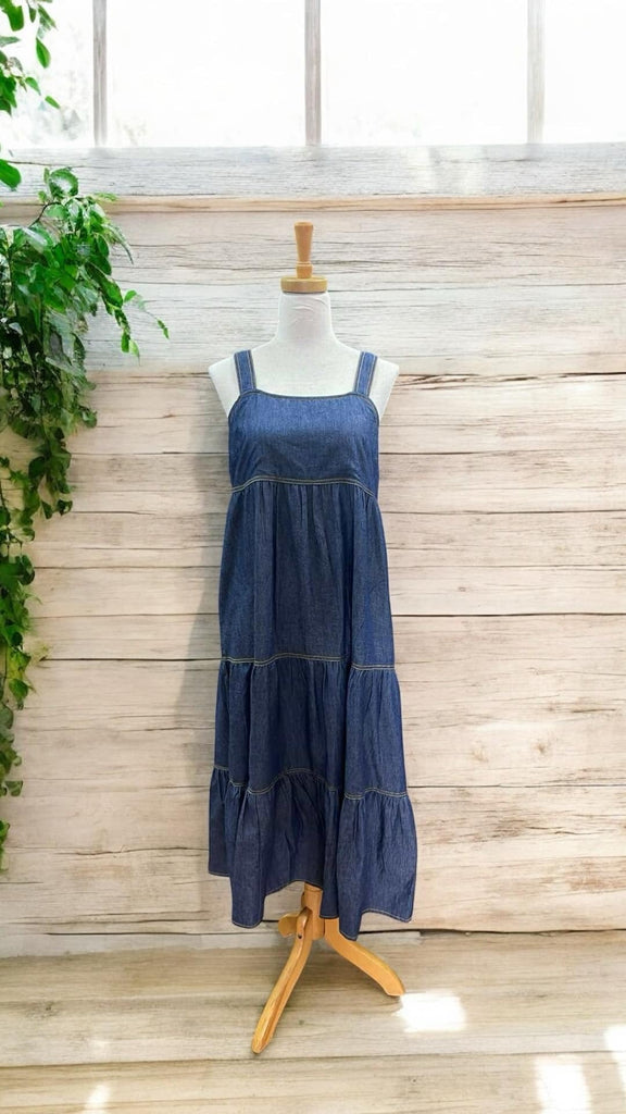 ibisa-sundress-sante-fe-dress-denim-tiered-thick-straps-dark-blue-full-length 