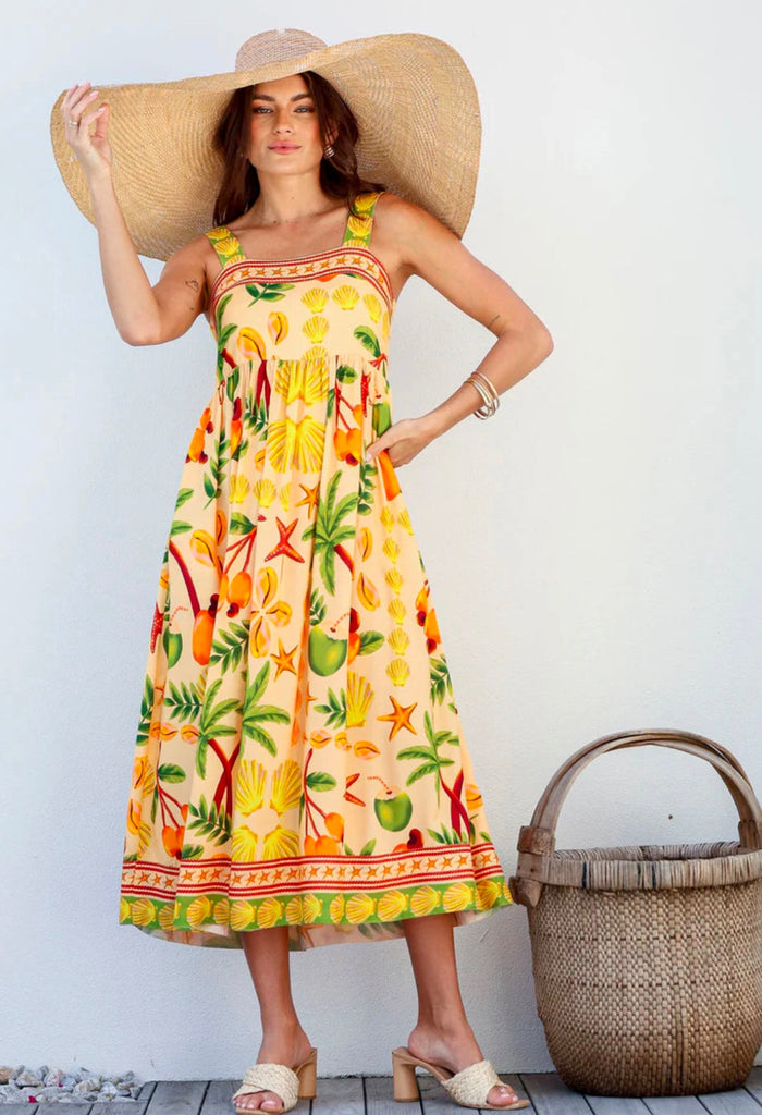 joop-gypsy-fruit-print-dress-stripe-yellow-floral-patterned-thick-straps-tropical-midi-length