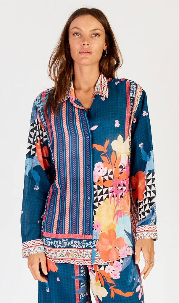 lulasoul-button-up-shirt-soft-fabric-midnight-blue-floral-abstract-pattern-matching-set-pajama-style 