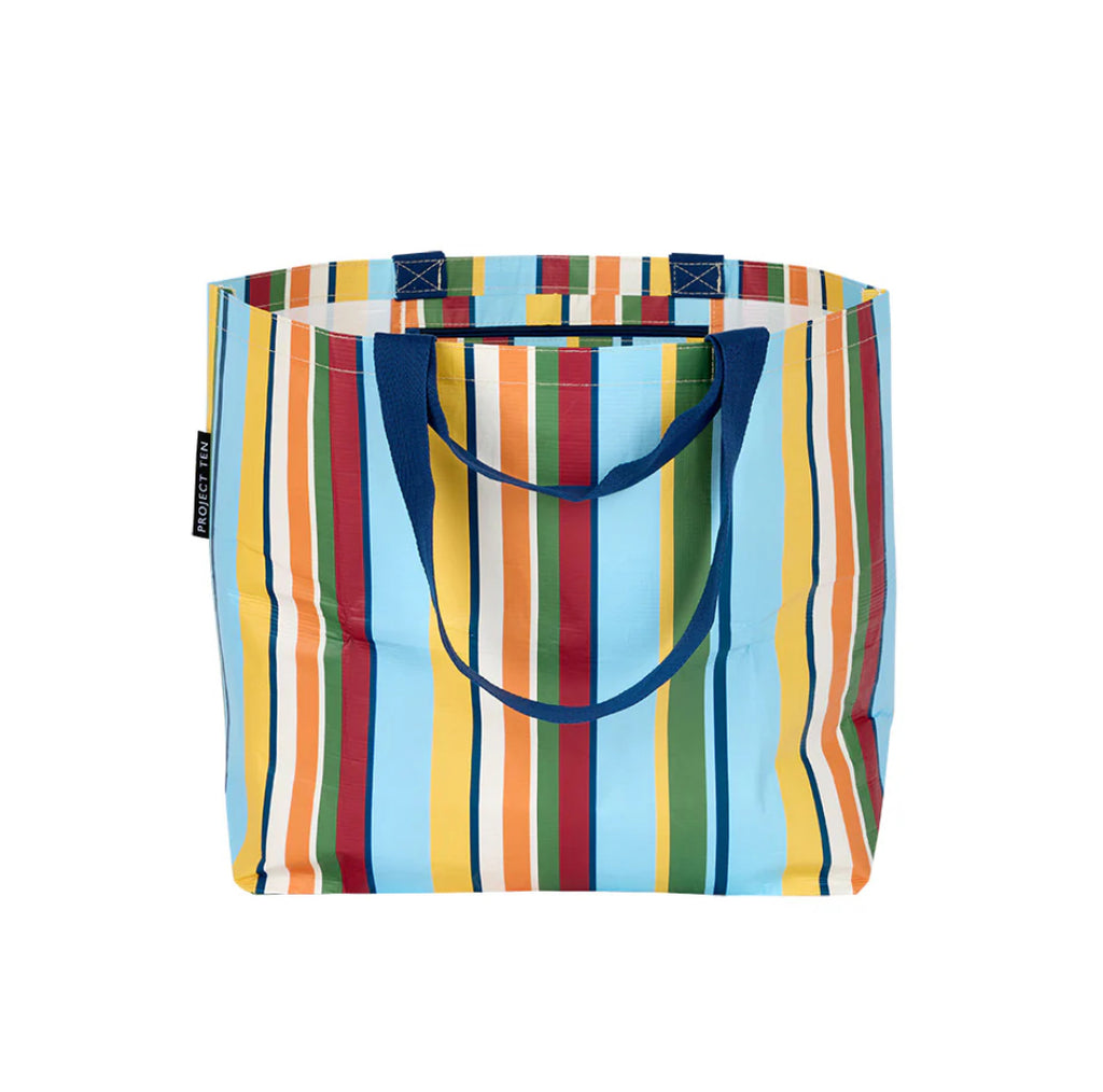 project-ten-medium-tote-retro-stripe-multicoloured-beach-bag-shopping-tote-groceries-reusable