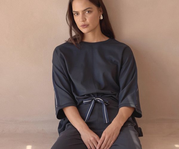 Tirelli oversized stripe sleeve tee in navy