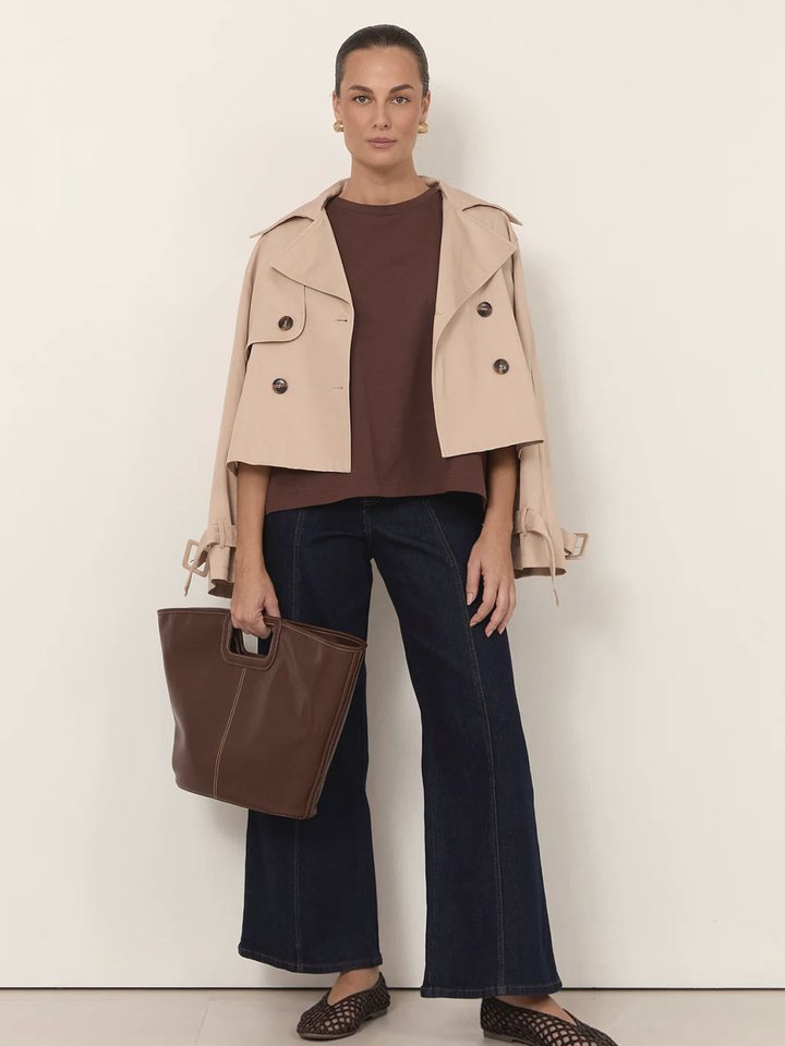 Adorne cropped trench in beige with dark denim
